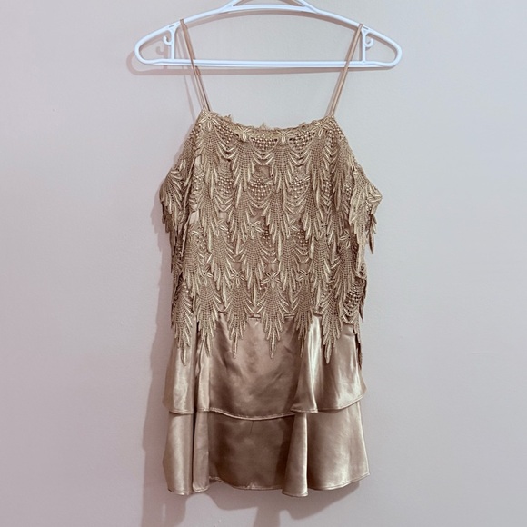 Vintage Bronze Mini Dress w Gorgeous Fringed Lace & Tiered Ruffle Skirt - Picture 2 of 15